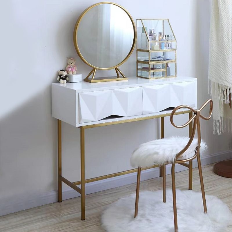 Wood/Iron Vanity Table in White Glam 31.5" H Dressing Table with Mirror and Stool