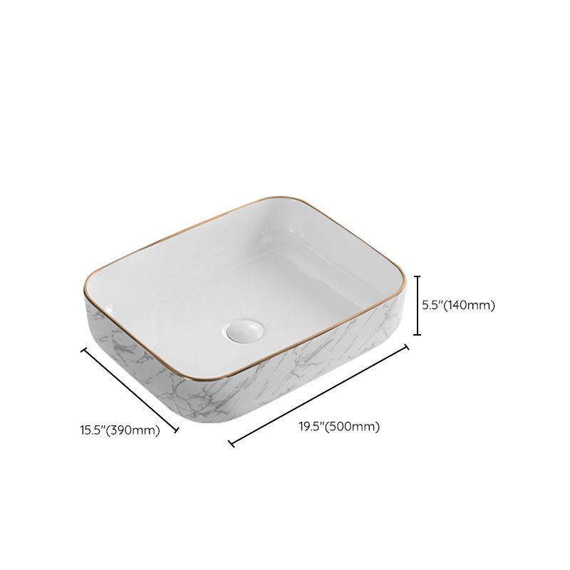 Contemporary Bathroom Sink Pop-Up Drain Porcelain Solid Color Rectangular Vessel