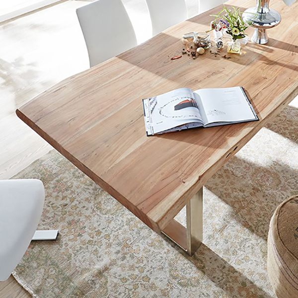 Rectangle Wood Color Dining Table Solid Wood Table Luxury with Sled Base
