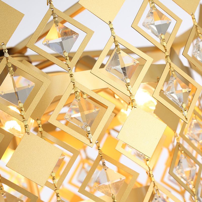 3 Tiers Dining Room Chandelier Light K9 Crystal 6 Heads Postmodern Pendant Light Fixture in Gold