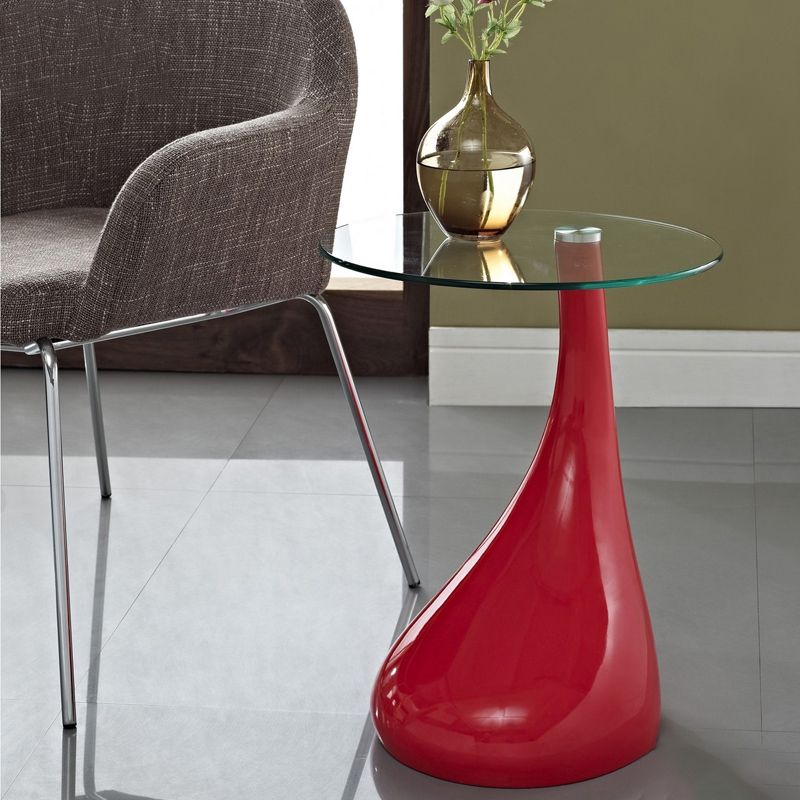 Contemporary End Table Glass Round Plastic Pedestal Living Room Side Table