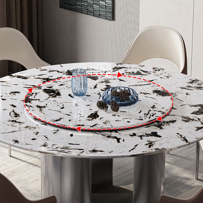 Modern Round Dining Table Stone Dining Table with Stainless Steel Pedestal