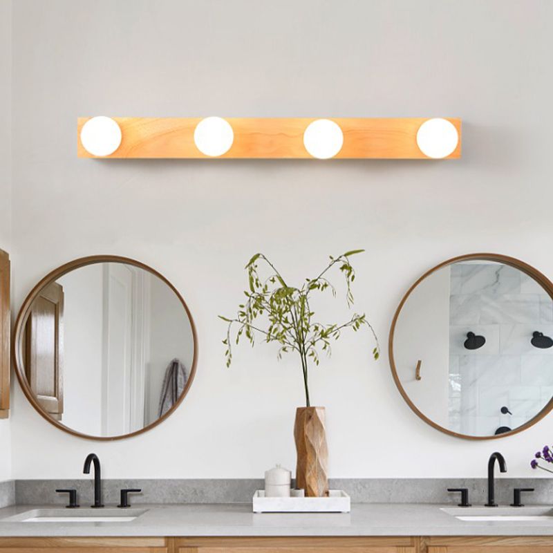 Square Shape Wood Vanity Lights Modern Style 3/4/5 Lights Vanity Light Fixtures in Brown