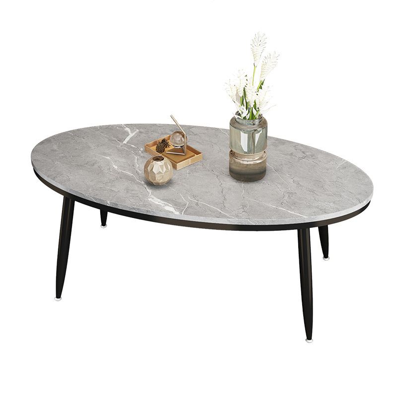 Modern Style Cocktail Table Rock Plate Top Metal Base Round Coffee Table