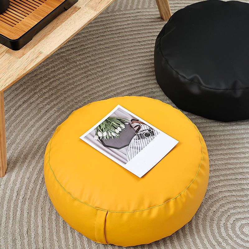 Modern Pouf Ottoman Faux Leather Upholstered Solid Color Round Ottoman