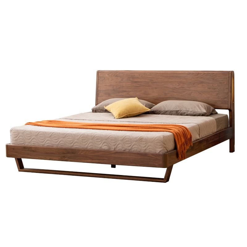 Contemporary Panel Standard Bed Solid Wood Bed with Rectangular Headboard