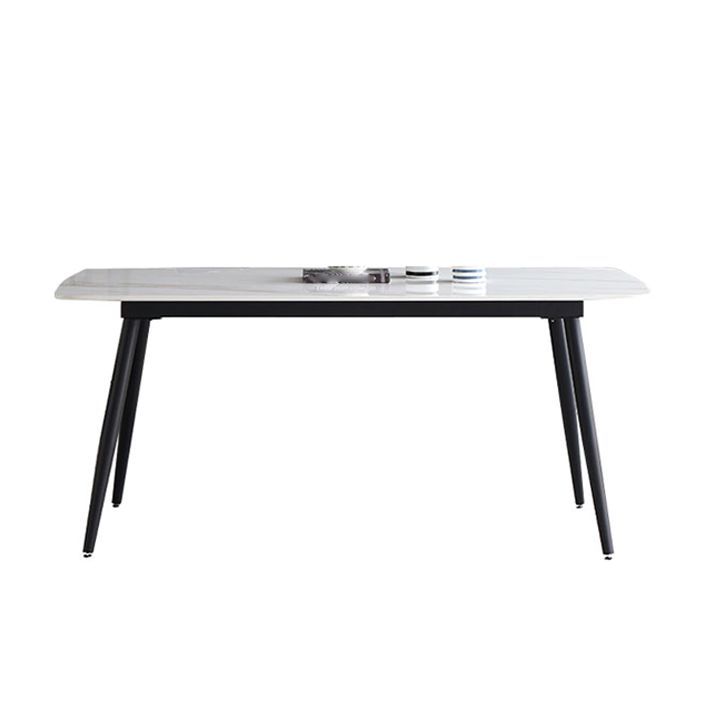 Industrial Rectangle Stone Top Dinner Table Black Tripod Base Dining Table