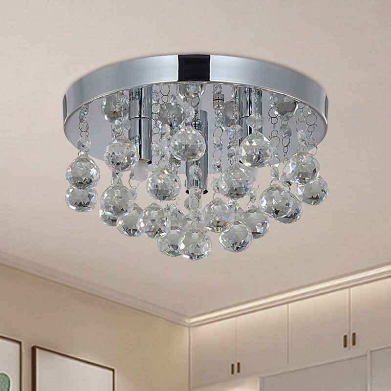 Lampada da soffitto a cascata per camera da letto, con montaggio a incasso, sfere di cristallo, 3 lampadine, illuminazione modernista in cromo