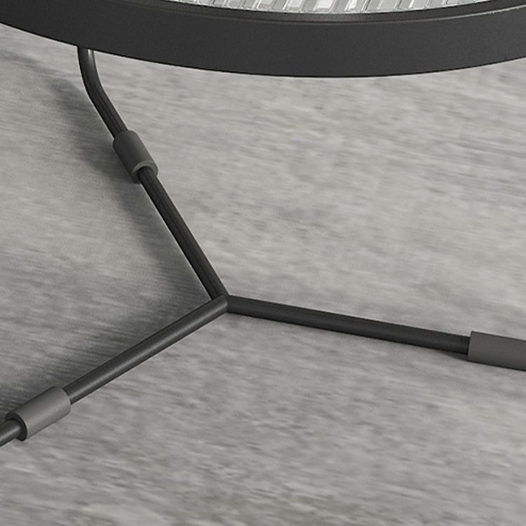 Round Clear Glass Cocktail Table Set Contemporary Cross Legs Coffee Table in Black