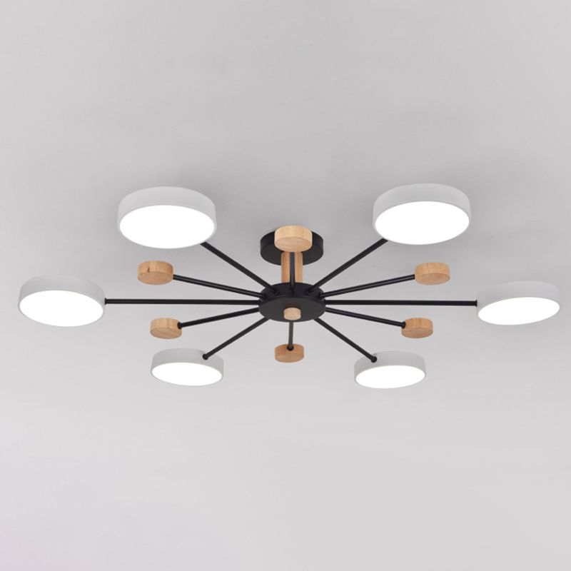 Luz de techo redondo nórdico Luz de montura de montura de luz múltiple con madera para dormitorio