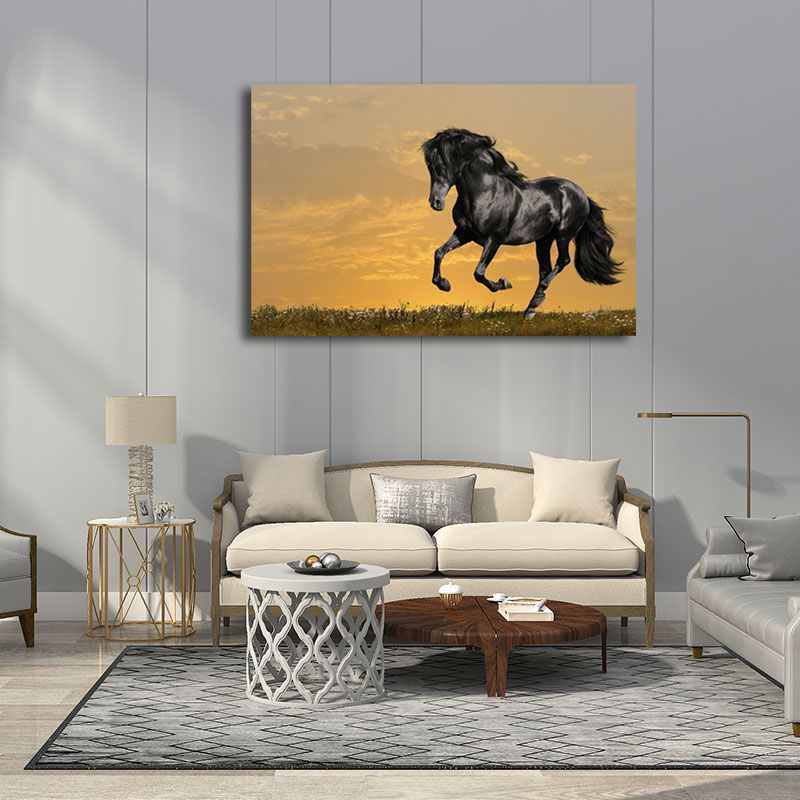 Photographs Modern Canvas Wall Art with Steed Running Pattern in Dark Color for Room