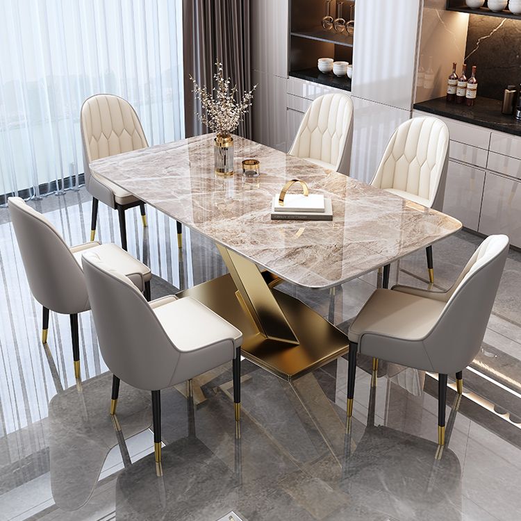 Modern Gray Kitchen Dining Set Sintered Stone Rectangle Shape Dining Set with Pedestal