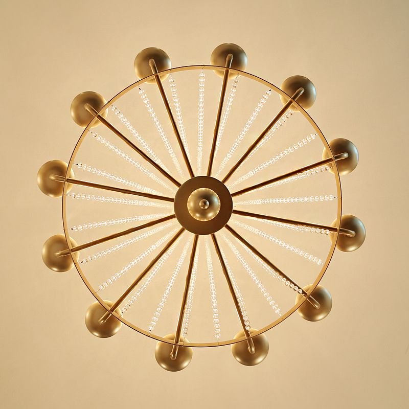 Metal Chandelier Candelabra Retro Ceiling Pendant Light with Flared Crystal Strand