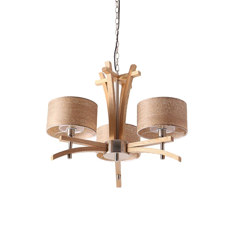 Beige Radial Ceiling Chandelier Modernist 3/6 Lights Wood Suspended Pendant Lamp with Shade