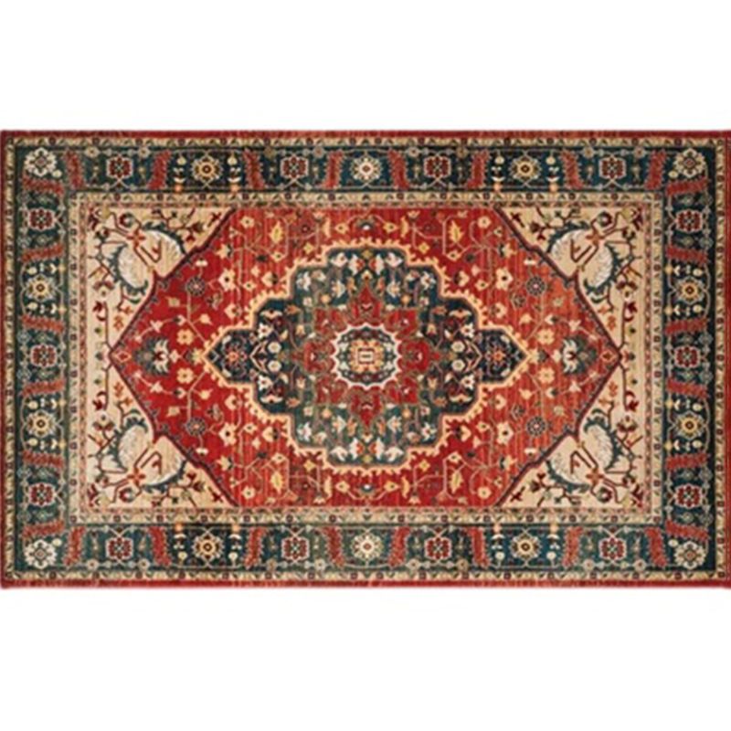 Red Tone Moroccan Indoor Rug Polyester Tribal Totem Print Carpet Easy Care Rug for Home Decoration