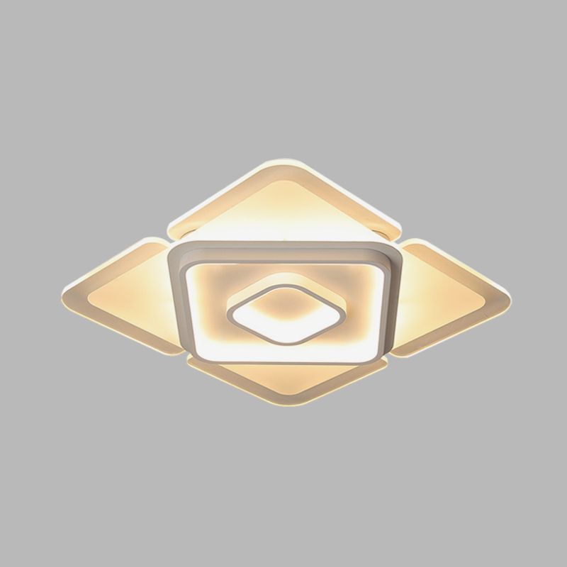 16"/19.5" W LED Bedroom Flush Lamp Contemporary White Flushmount with Square Acrylic Shade in White/Warm Light