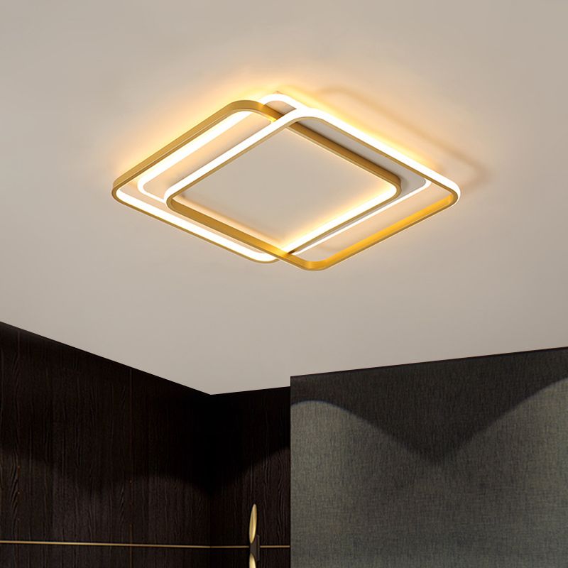 16.5"/20.5" Width LED Bedroom Flush Mount Lamp Contemporary Gold Flush Ceiling Lighting with 2-Square Acrylic Shade in Warm/White Light
