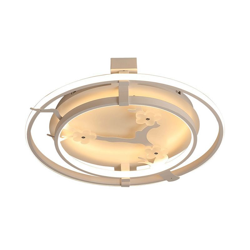 Ring Semi Mount Lighting Minimalist Metal 17"/21"/25" W LED White Ceiling Flush with Floral Design in Warm/White Light
