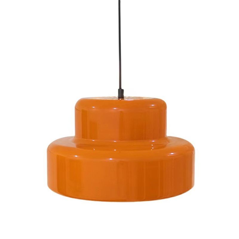 Stile moderno in stile cilindrico ombreggiatura chiodo in metallo 1 a sospensione leggera in arancione