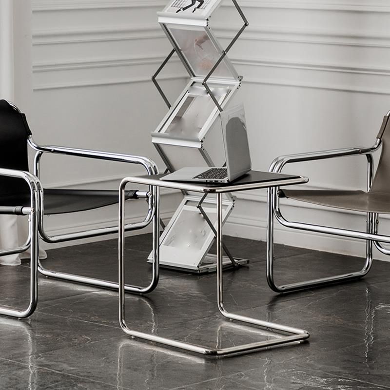 Modernistic Corner Table Wooden Rectangular Top C Base Side Table