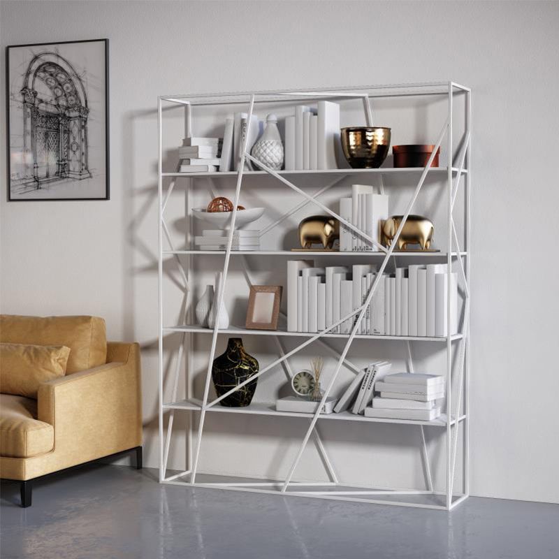 Metal Vertical Standard Bookcase Contemporary Style Open Back Shelf