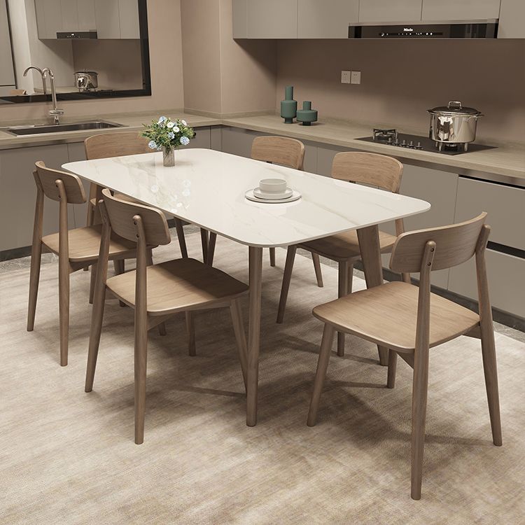 Medieval Modern Sintered Stone Top Dining Table Rectangle Table with Wooden 4 Legs