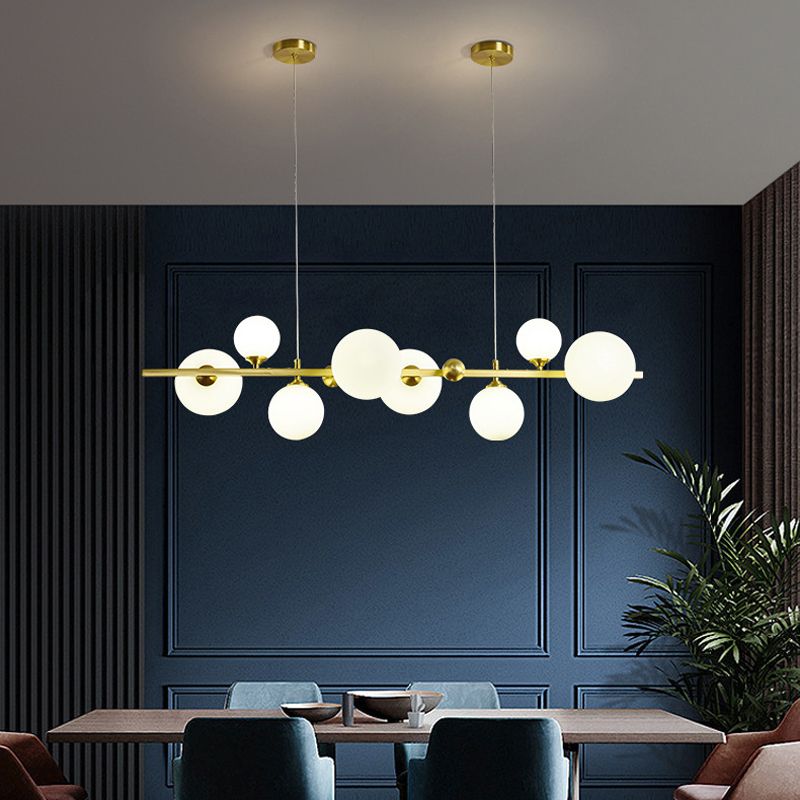 Modern Style Globe Shade Island Pendants 8-Lights Glass Pendant Lights for Dining Room