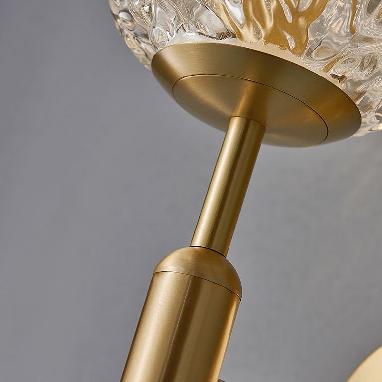 Gold Globe Hanging Wall Sconce in Modern Artistic Style Copper Indoor Wall Lamp with Ripple Crystal Shade