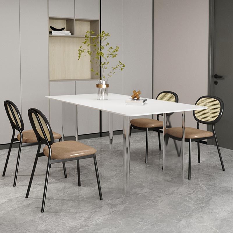 Modern White Dining Set Rectangle 1/2/4/5/7 Stone and Acrylic Pieces Dinette Set