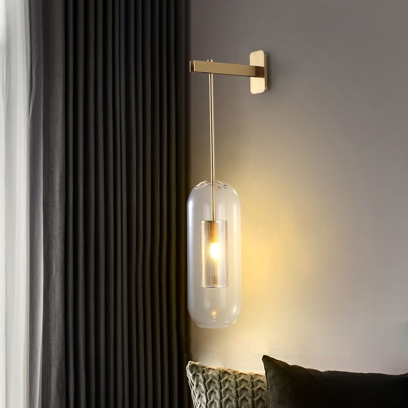 Pillenkapselglaswand Lampe Postmoderne 1 Kopf Messing Leuchte mit Netzschutz
