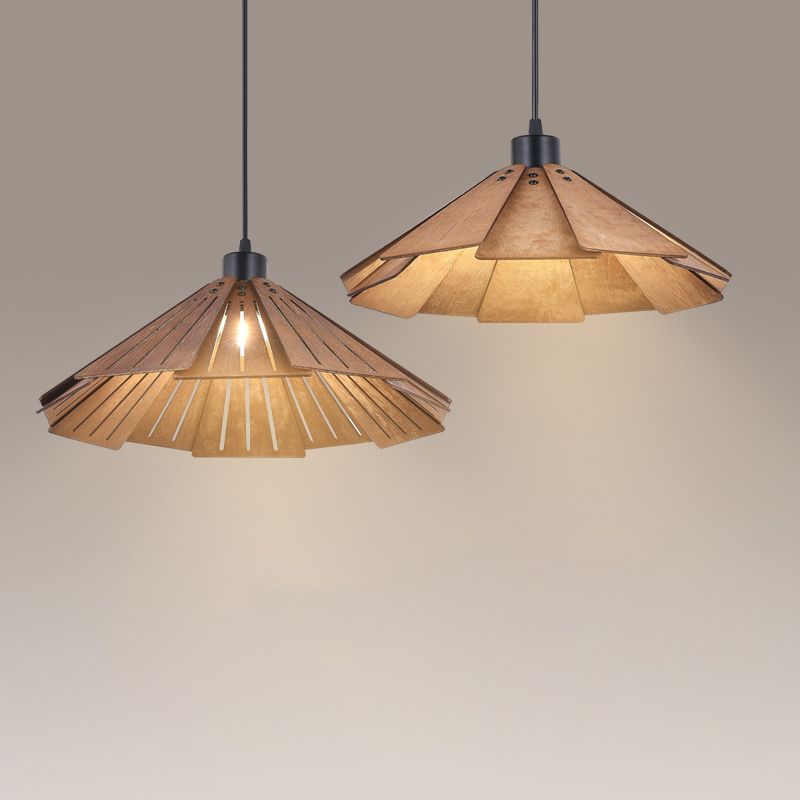 Pot Cover Shade Hanging Lighting Modern Style Wood 1 Light Sanging Lamping