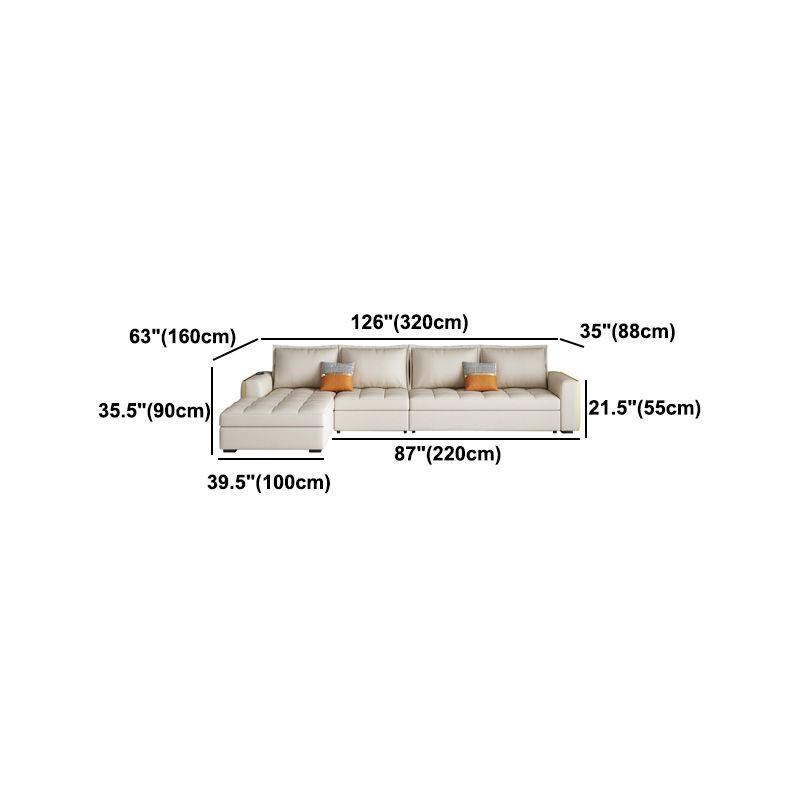 White Modern Sofa Bed with Storage USB Charging Convertible Sectional