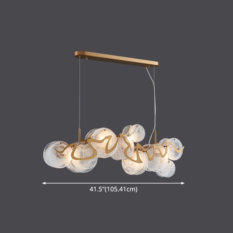Postmodern Circles Suspended Lighting Fixture Glass Restaurant Island Light in Brass