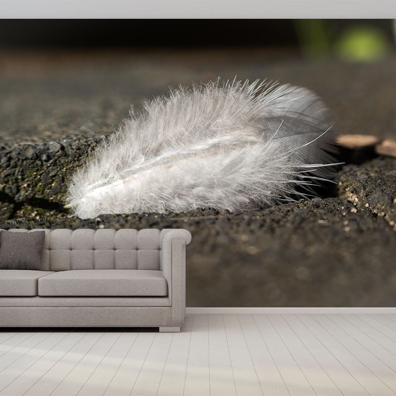 Soft Color Light Feather Mural Wallpaper Wall Covering for Dining Room