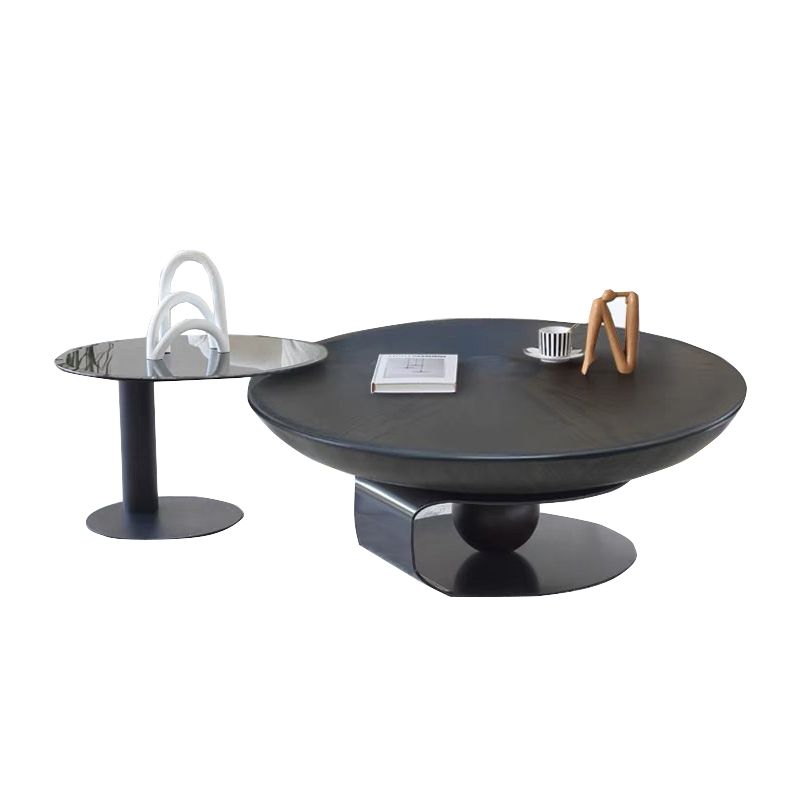 Modern Style Wood Walnut/black Top Stainless Steel Base Round Coffee Table