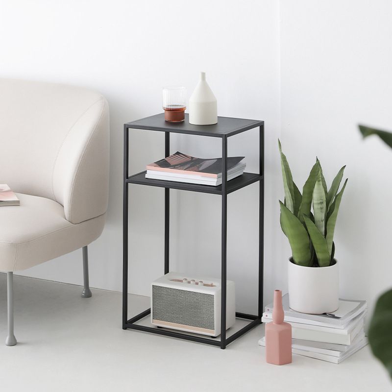 Mid-Century Rectangle Top Side Table 27.5-inch Iron Frame End Table with Shelf