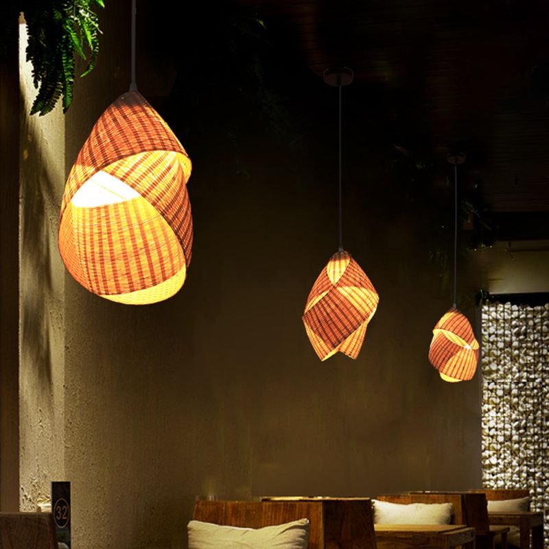 Twist Bamboo Hanging Light Modern 8.5 "/10" de ancho 1 colgante de suspensión beige ligero para restaurante
