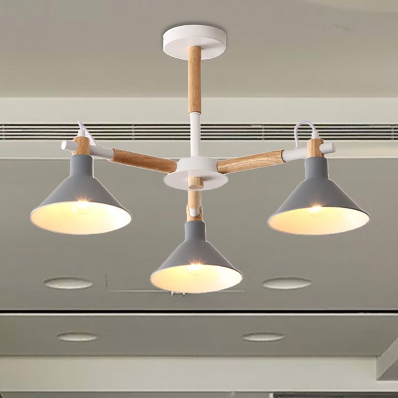 Macaroon hoorn vorm hanglampen 3 bollen metaal en houten hangende lamp voor eetkamer kinderslaapkamer