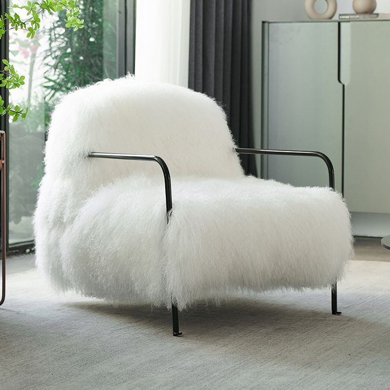 Contemporary 29.52 " Height White Wool Arm Chair for Bedroom