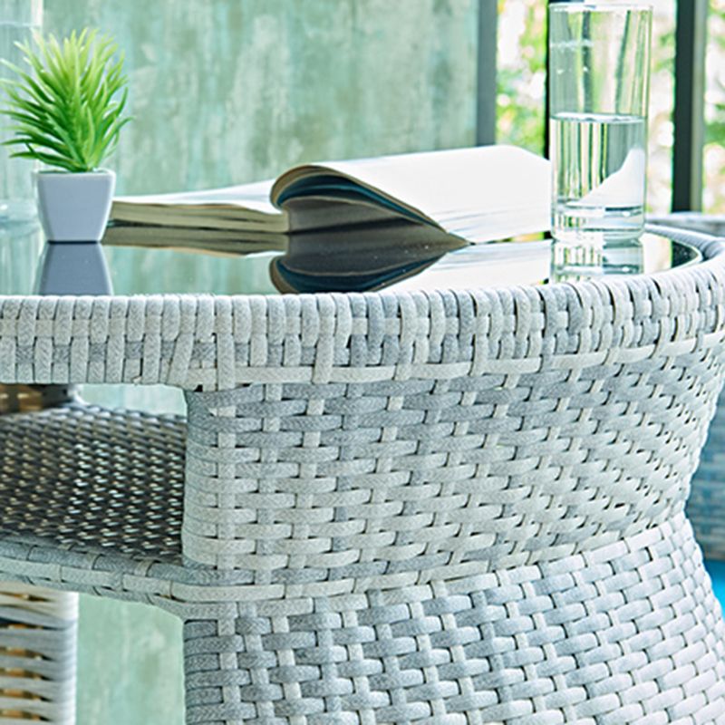 Boho Style Wicker Bistro Set 3 Pieces Round Glass Top Bistro Set