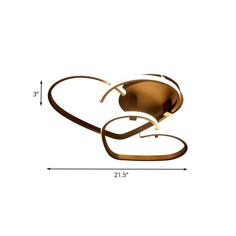 Heart Flush Mount Spotlight Minimalism Acrylic LED Coffee Finish Ceiling Fixture for Bedroom in Warm/White Light