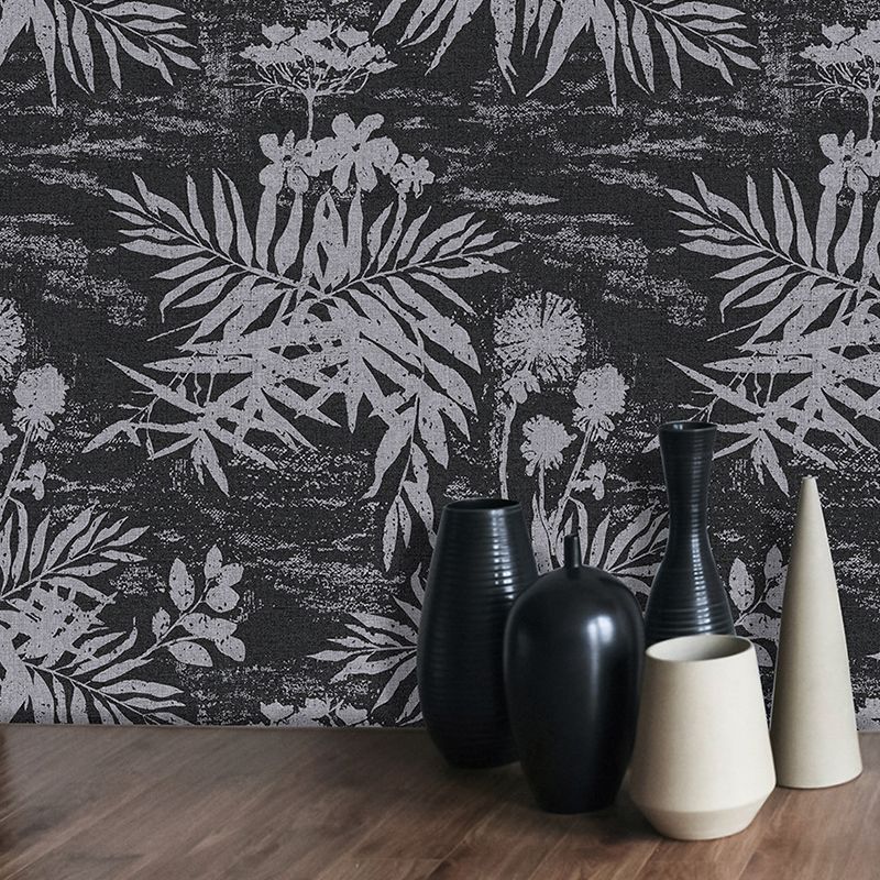 Contemporary Novelty Leave Wallpaper 33'L x 20.5"W Texture Non-Pasted in Black and White