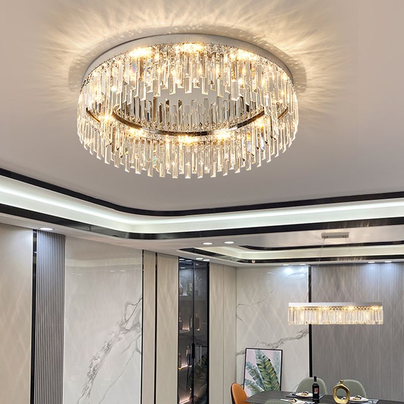 Moderne Luxus-Deckenleuchte in runder Form, Kristall, 1 Licht, Unterputzmontage für Wohnzimmer