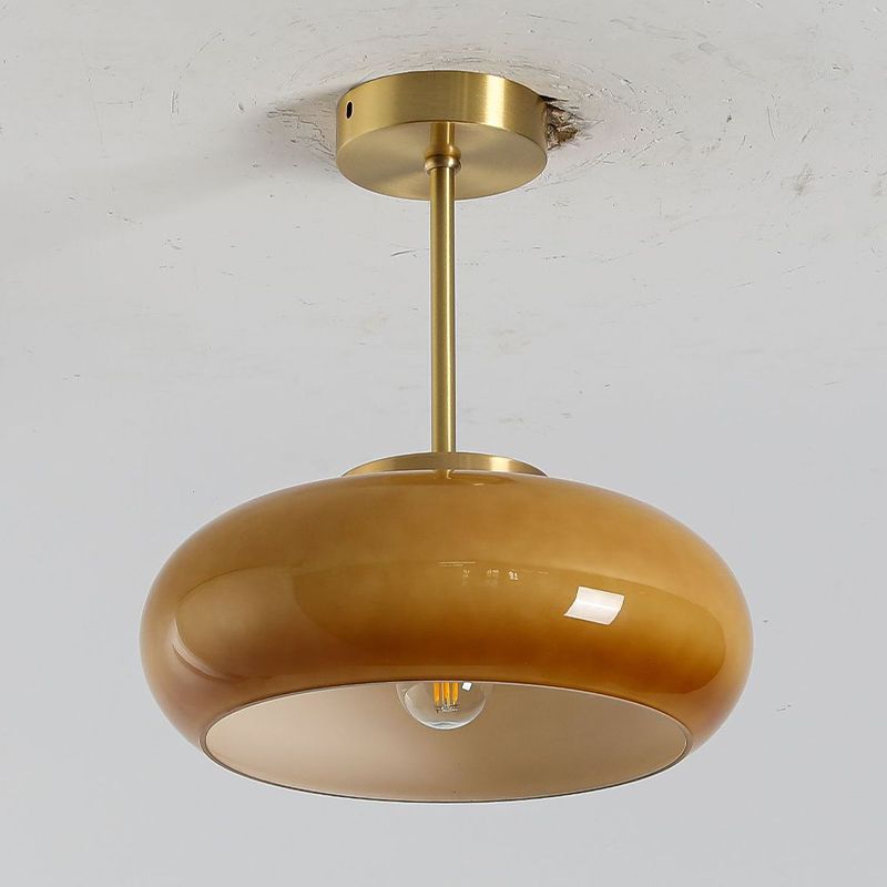 Modern Metal Flush Mount Bowl Shape Ceiling Light with Glass Shade for Living Room