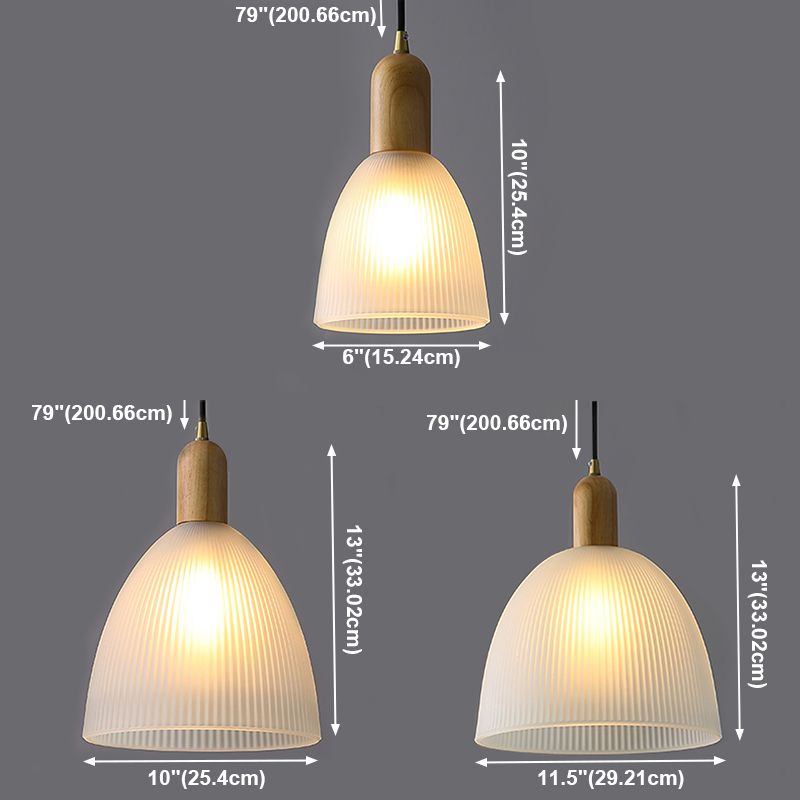 1-Light Cone Shade suspendu lampe, verre coulé contemporain Lumière suspendue avec haut en bois