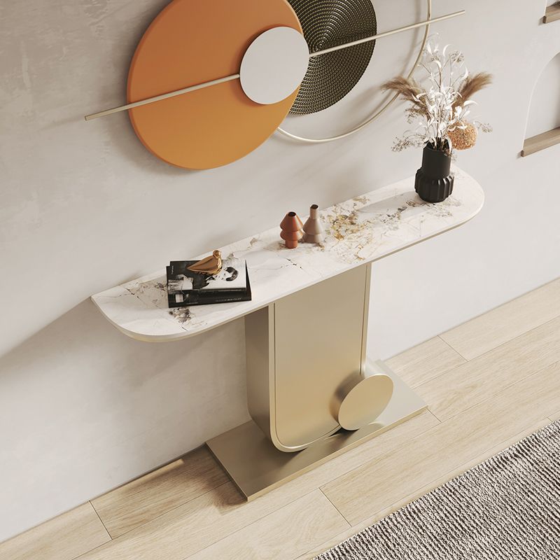 33.46" Tall Hall Accent Table Modern Stone Console Table with 1 Shelf