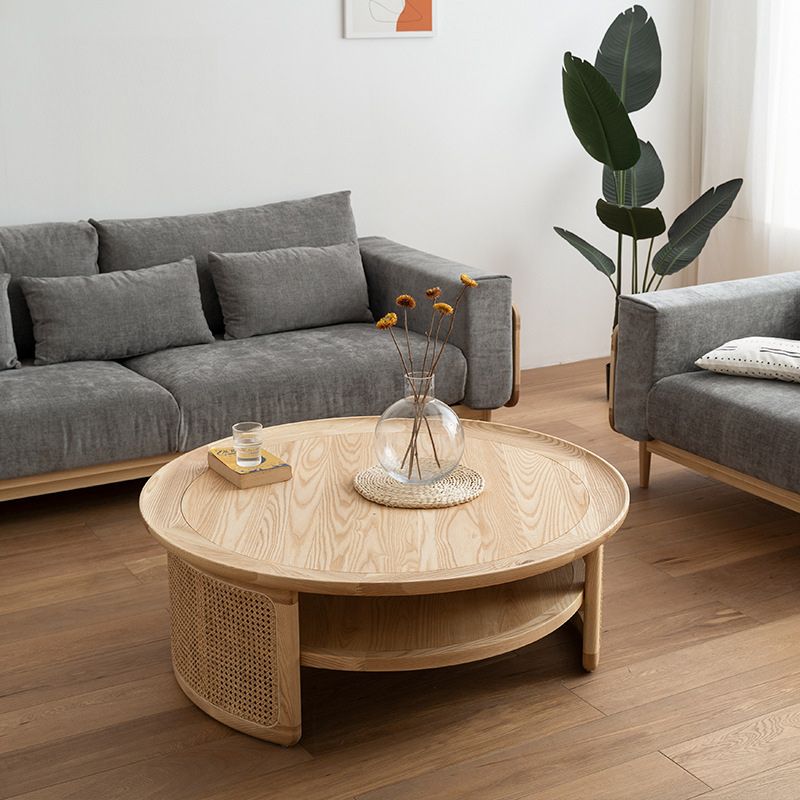 15"H Contemporary Cocktail Table Round Solid Wood Single Coffee Table