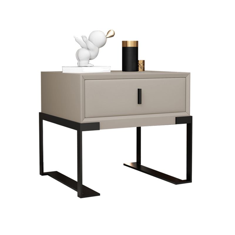 Leather Sled Nightstand 20" Tall Leather Night Table with 1 Drawer