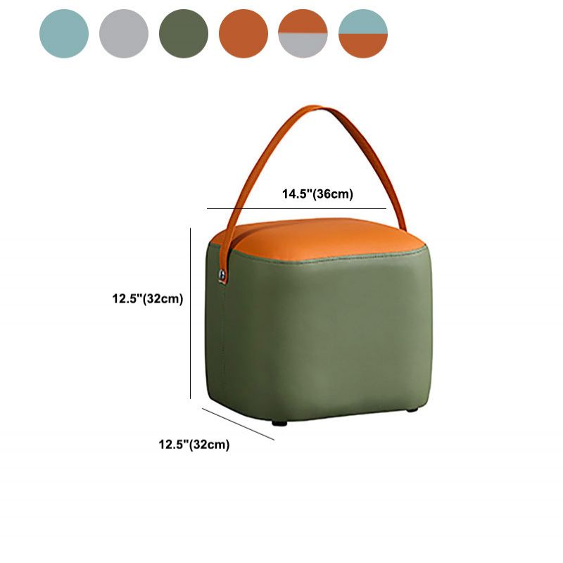 Contemporary Pouf Ottoman Genuine Leather Upholstered Portable Ottoman