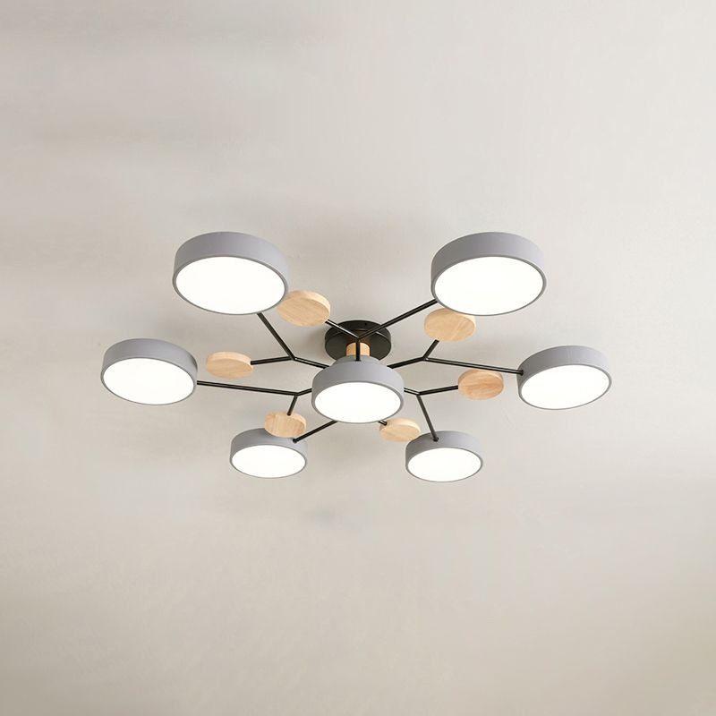 4-Heads Round Semi Flush Mount Light Modern Style Metal Led Flush Light